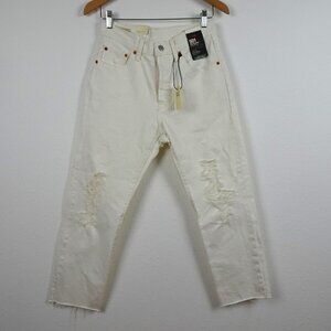 Levi's 501 Cropped Jeans Women's 28x26 White Denim Distressed Button Fly
